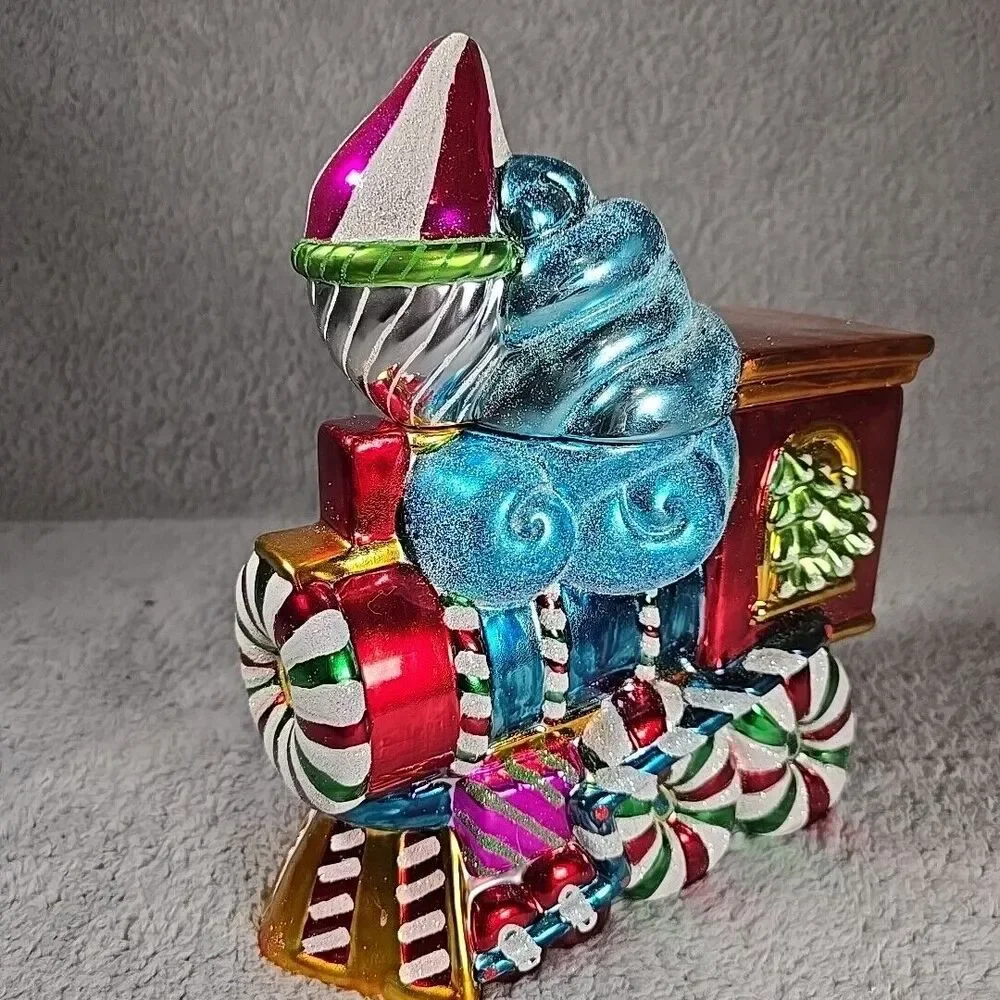 Christopher Radko Cookie Jar Candy Dish Train Colorful Christmas Holiday EUC